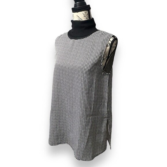 Club Monaco M Houndstooth Sleeveless Turtleneck Blouse Office Chic Minimalist - Picture 4 of 12